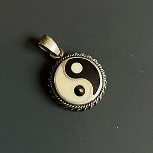 Silver Yin Yang Pendant with black and white inlays